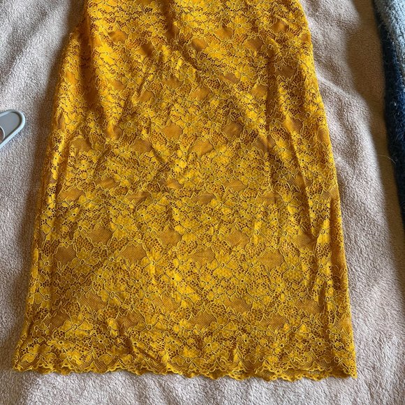 Zara Yellow Mustard Lace Midi Skirt - Picture 5 of 7